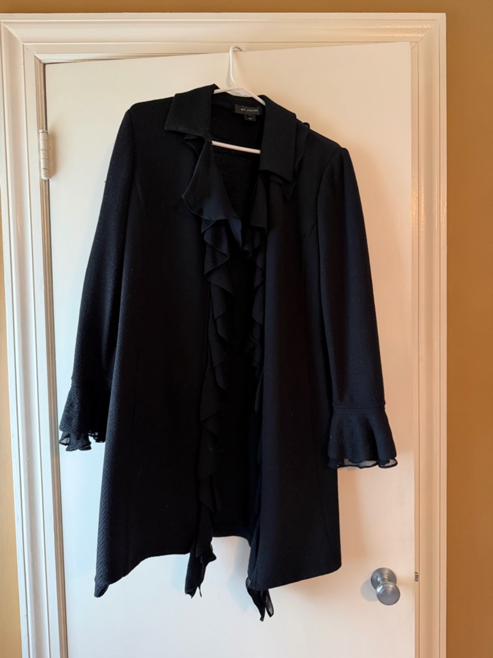 St. John Black Textured Open Front Cardigan